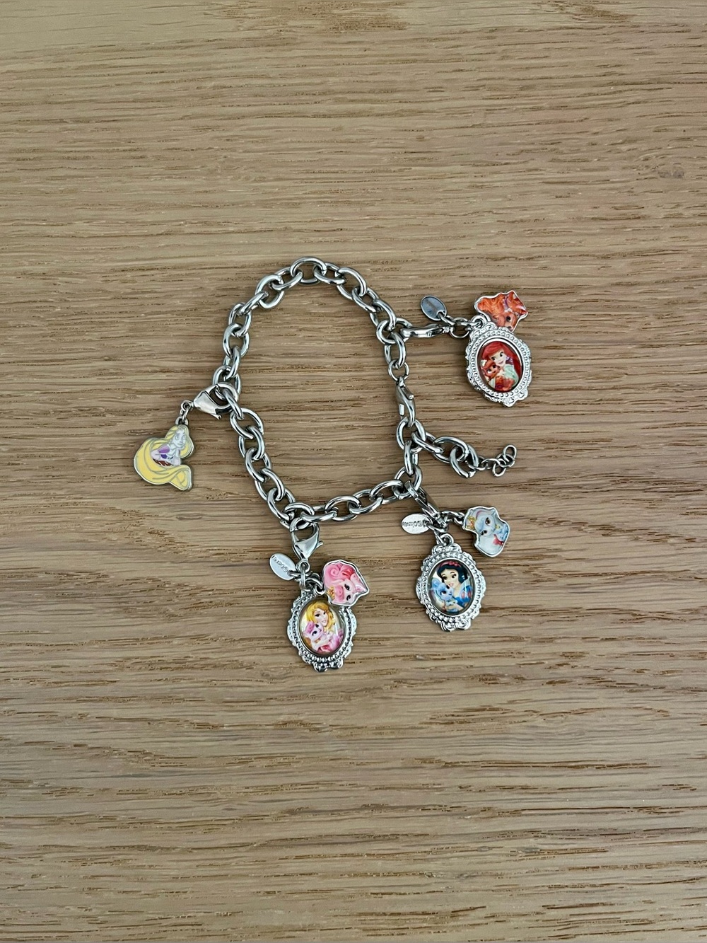 Disney Princess Silver-Tone Charm Bracelet with Colorful Character Charms